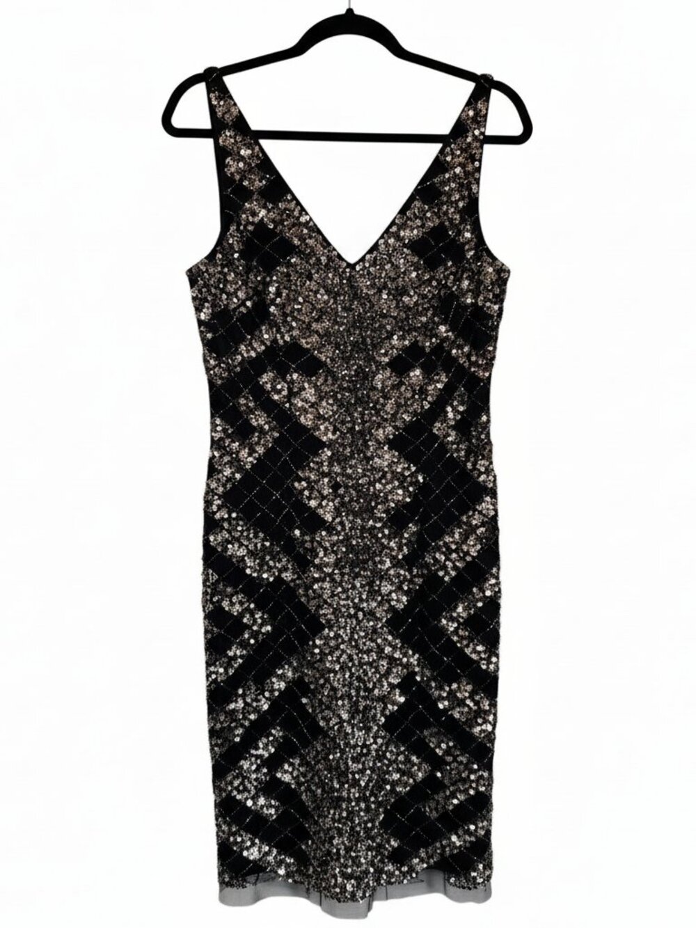 Vintage Sequin Geometric Bodycon Mini Dress Party Cocktail New Years Eve Holiday - Picture 1 of 10